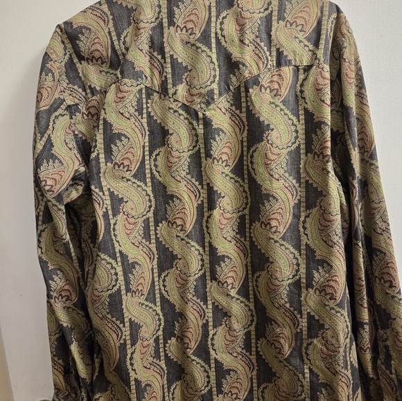 Men's Calvin Klein Shirt Large Green Long Sleeve Paisley Button Up Casual - Picture 2 of 14